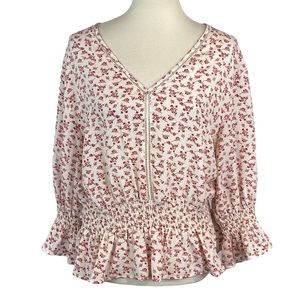 NWT All in Favor floral peasant blouse size L